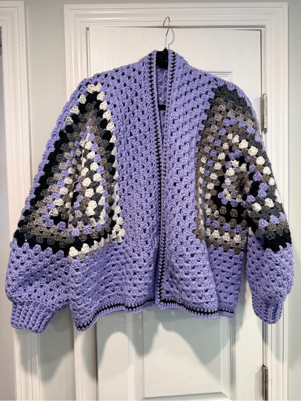 Handmade Crochet Granny Square One Size Cozy Cardigan Boho Chunky Knit Sweater